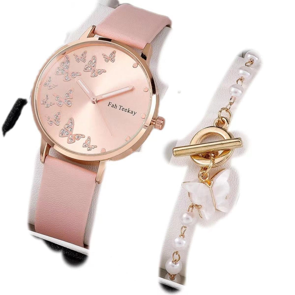 Fashion Lady Temperament Belt Watch Casual Versatile Niche Butterfly Diamond Surface Quartz Watch