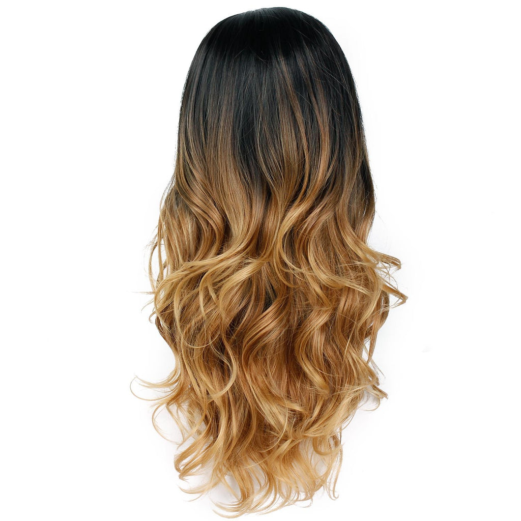 European and American wig female black gradient gold