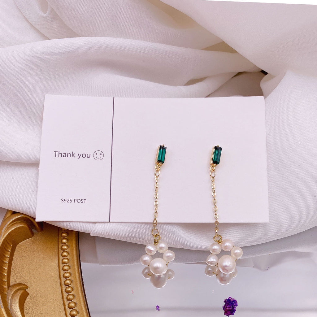 Freshwater Pearl Earrings For Women Unique Design With Green Zircon