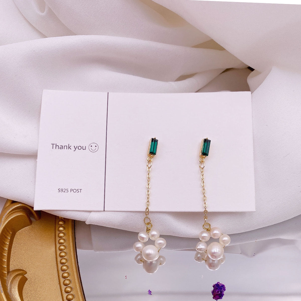 Freshwater Pearl Earrings For Women Unique Design With Green Zircon
