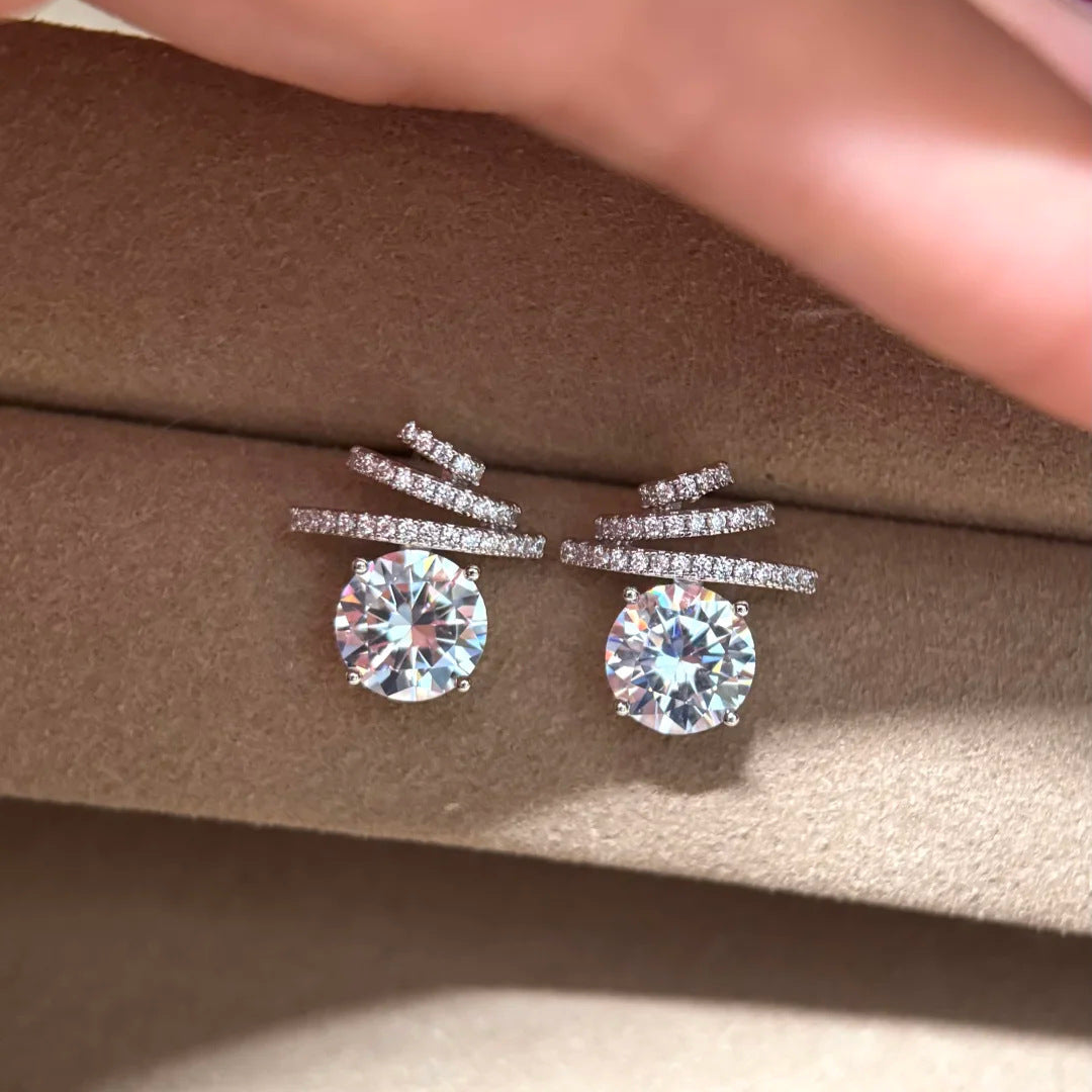 Luxe Earrings Studded With 2-carat Zirconia Stones For Women