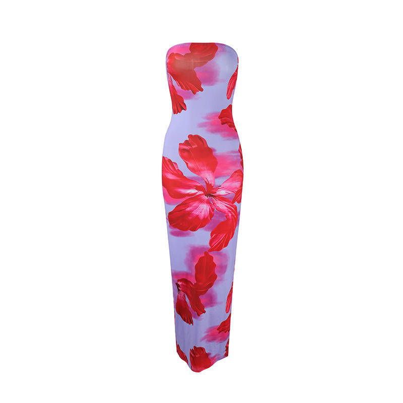 Womens Casual All-Match Fashionable Elegant Sexy Tube Dress Slim-Fit Long Dress