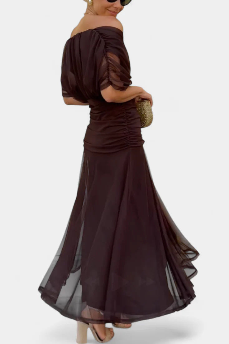 Chiffon Short-sleeved Dress Summer Fashion Print V-neck Long Dress, Women's Clothing