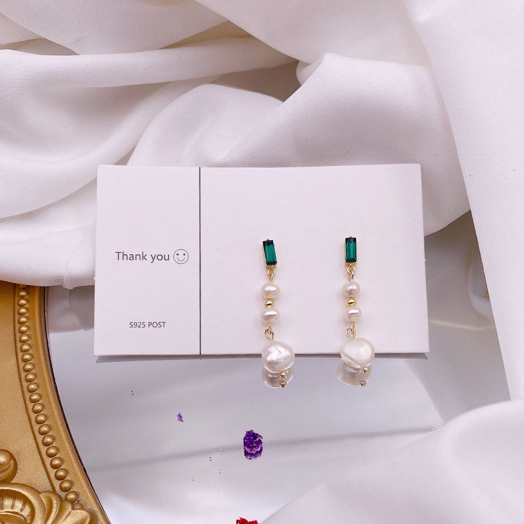 Freshwater Pearl Earrings For Women Unique Design With Green Zircon