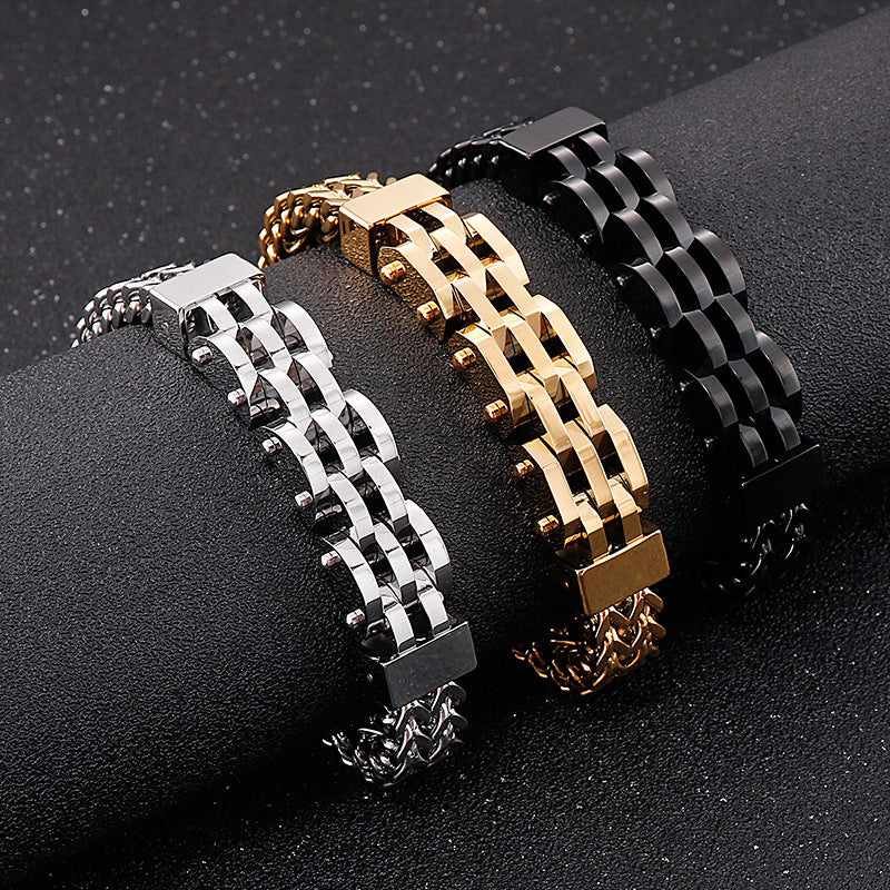 Personality Double-layer Positive And Negative Square Motorcycle Titanium Steel Men's Bracelet