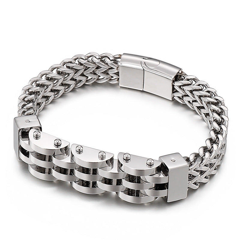 Personality Double-layer Positive And Negative Square Motorcycle Titanium Steel Men's Bracelet