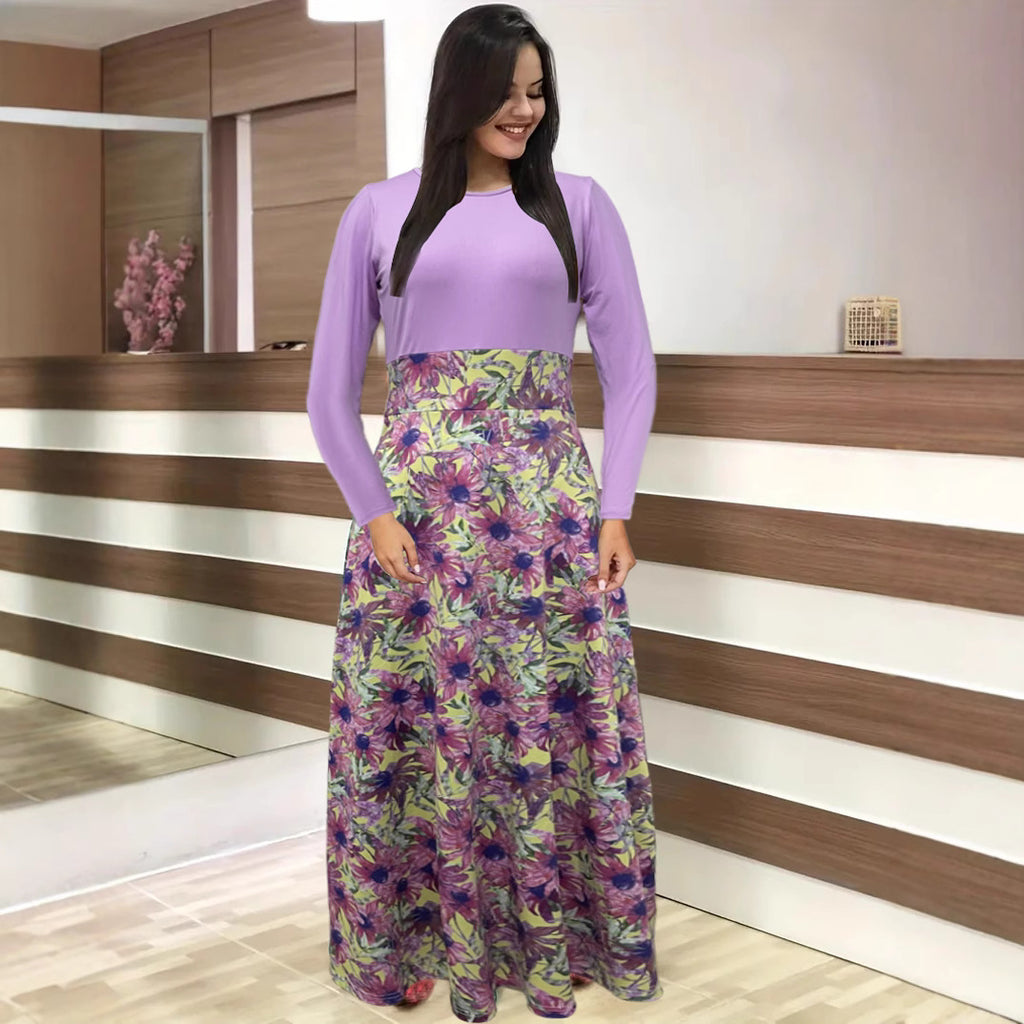Womens Long-sleeve Crew-neck Printed Dress