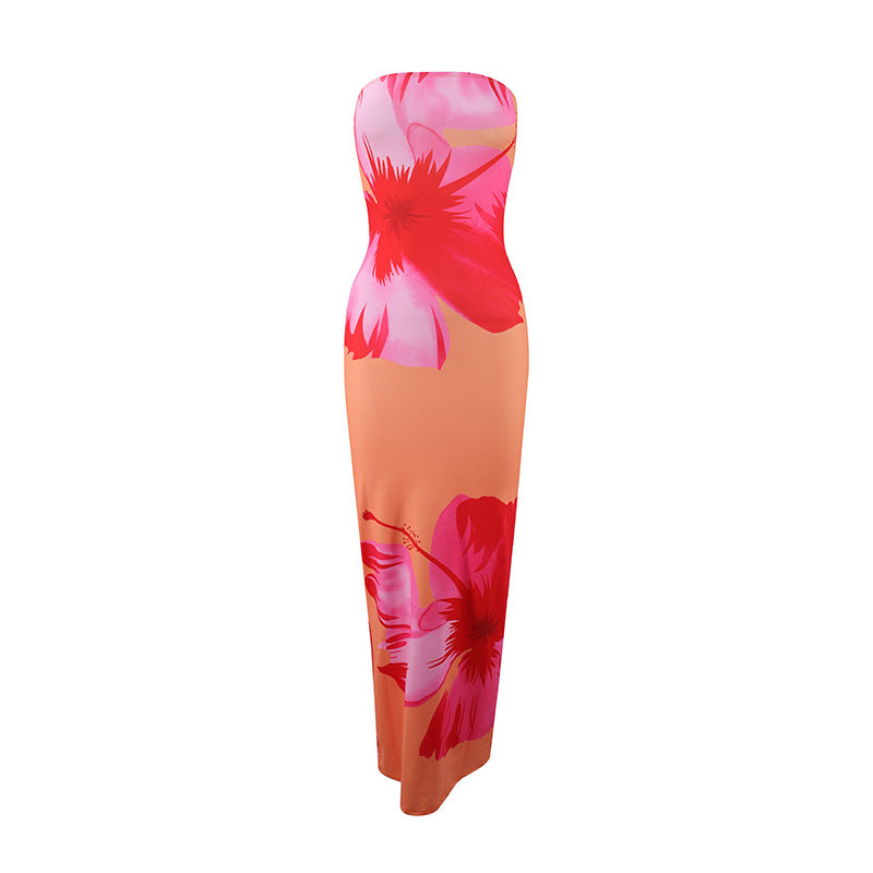 Womens Casual All-Match Fashionable Elegant Sexy Tube Dress Slim-Fit Long Dress