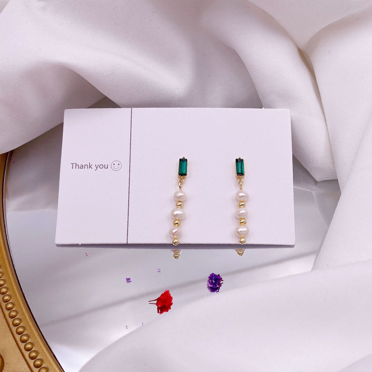 Freshwater Pearl Earrings For Women Unique Design With Green Zircon