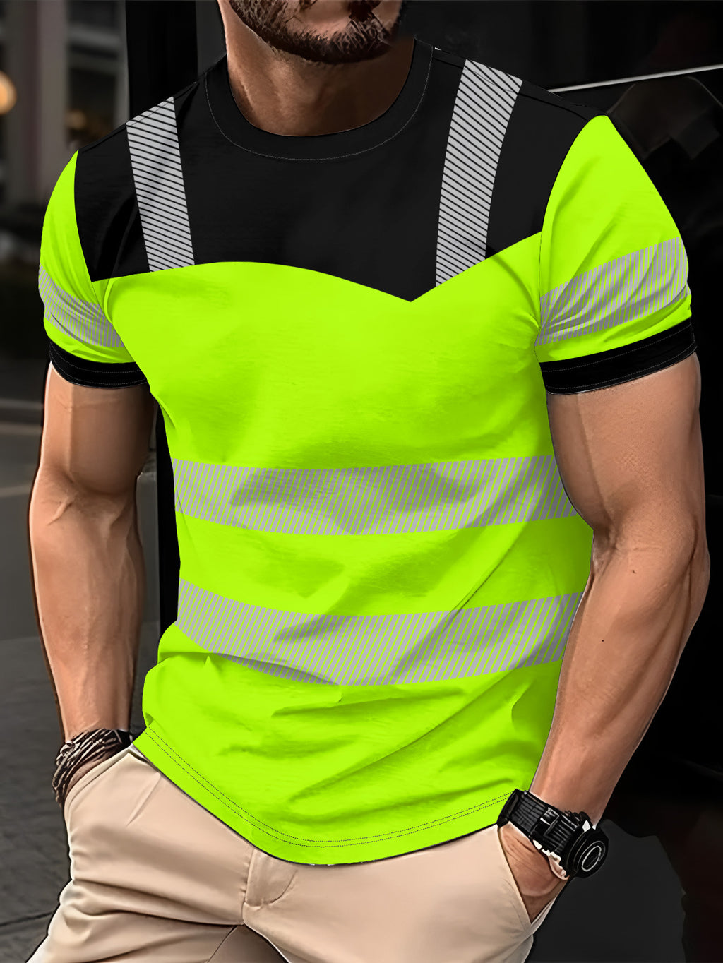 Men's Striped Color-Block Crewneck Short-Sleeve T-Shirt