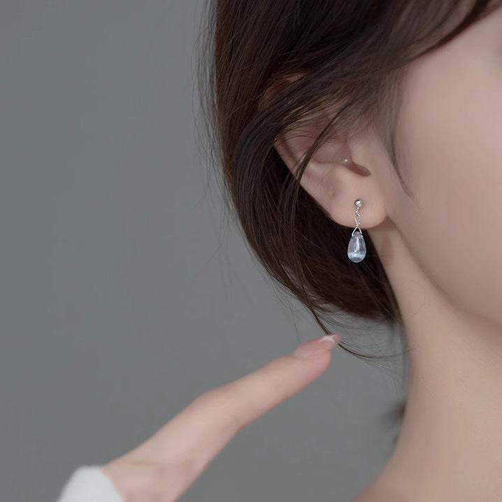 S925 Sterling Silver Blue Water-drop Glass Stud Earrings For Women