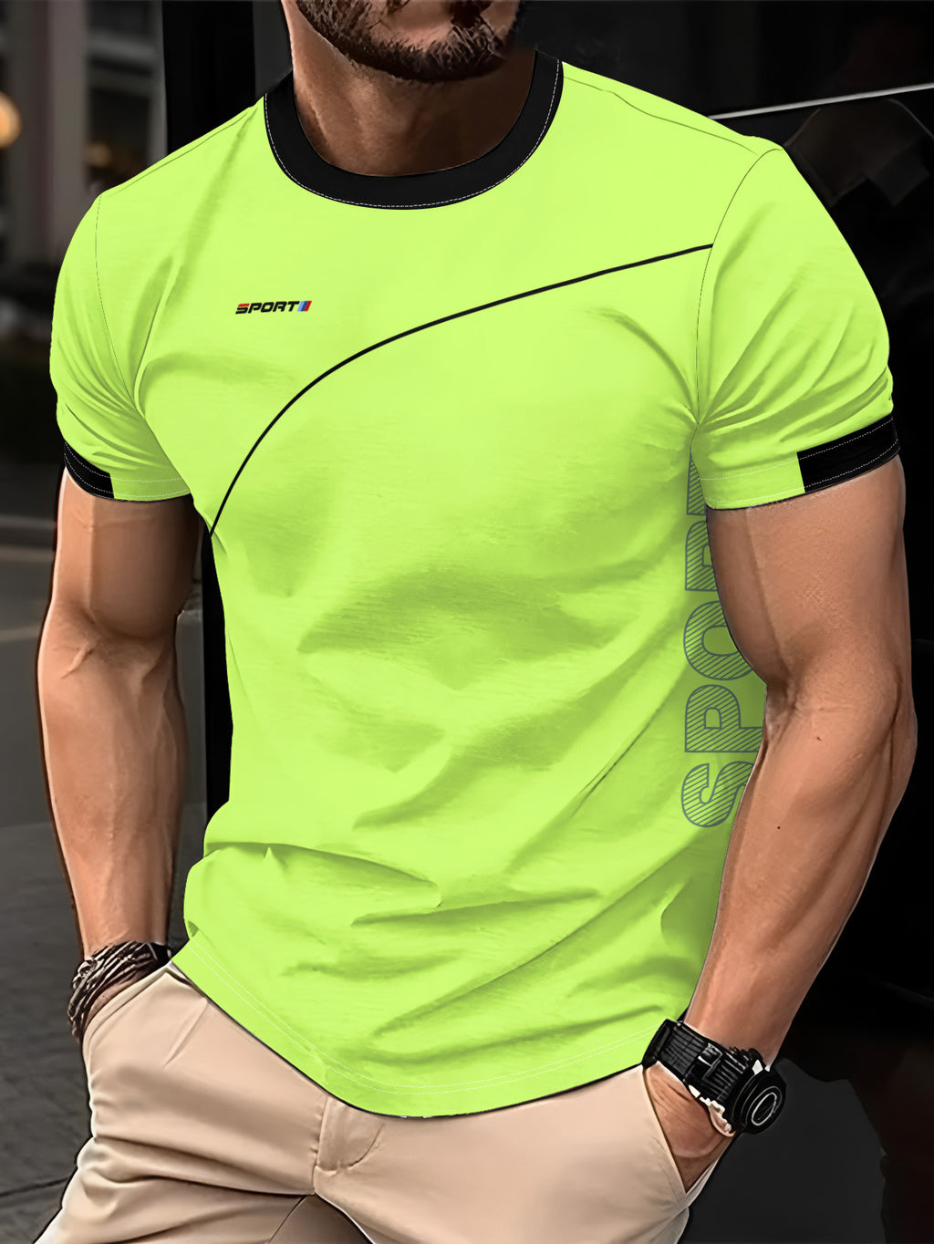 Men's Striped Color-Block Crewneck Short-Sleeve T-Shirt