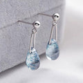 S925 Sterling Silver Blue Water-drop Glass Stud Earrings For Women