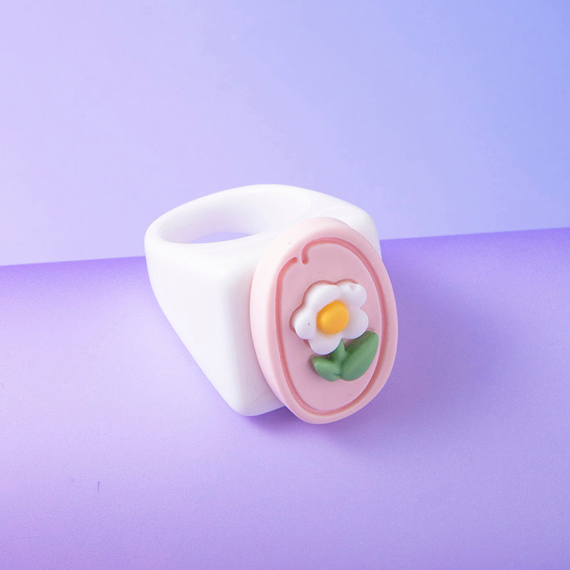 White Flower Acrylic Resin Rings For Women