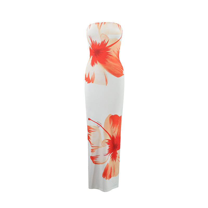 Womens Casual All-Match Fashionable Elegant Sexy Tube Dress Slim-Fit Long Dress