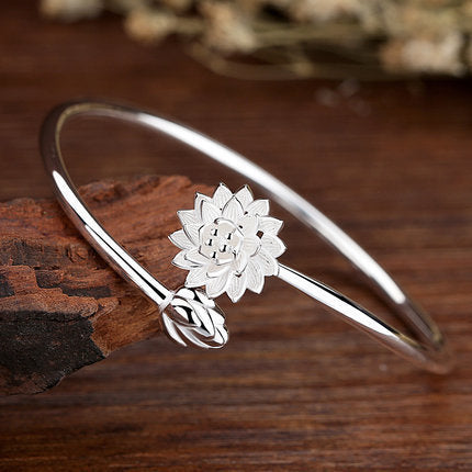 Snow Lotus Silver Bracelet Fashion Korean Version Women's Open Style