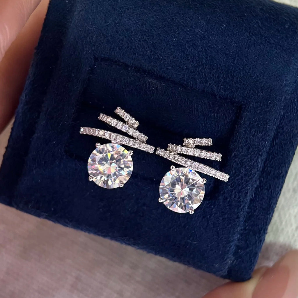Luxe Earrings Studded With 2-carat Zirconia Stones For Women