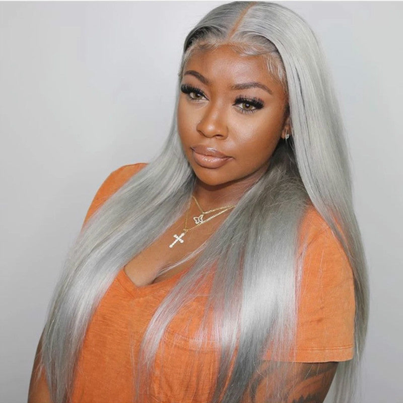European And American Mid-length Straight Hair Light Gray