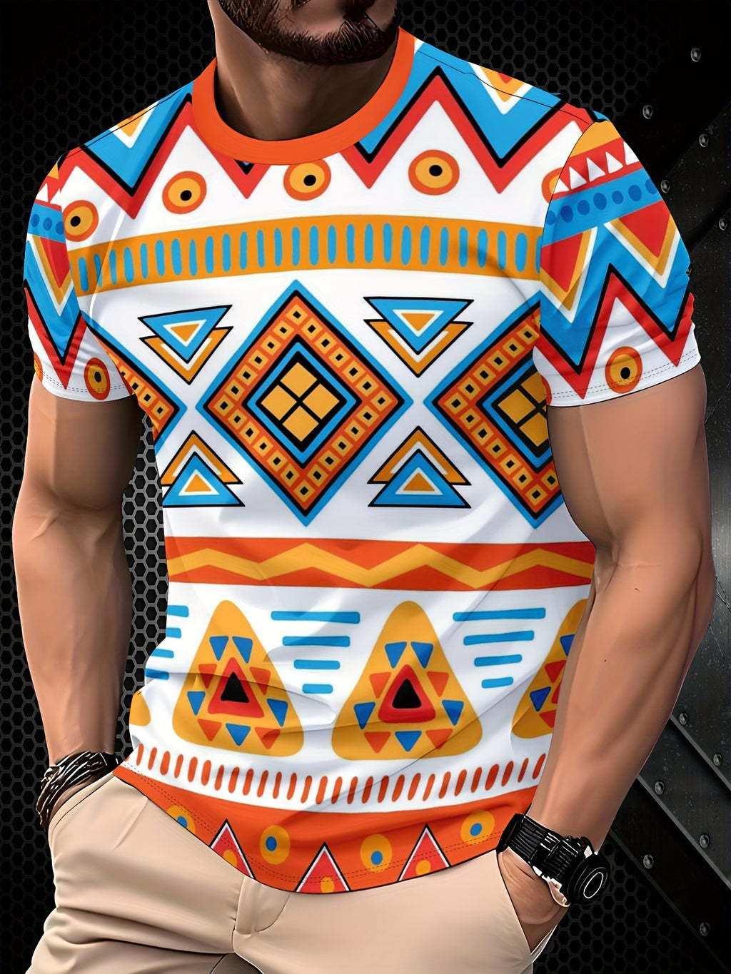 Men's 3D Digital Print Crewneck Short-Sleeve T-Shirt
