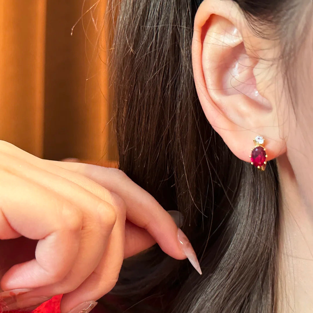 New Year Red Pigeon-Egg Ruby Earrings