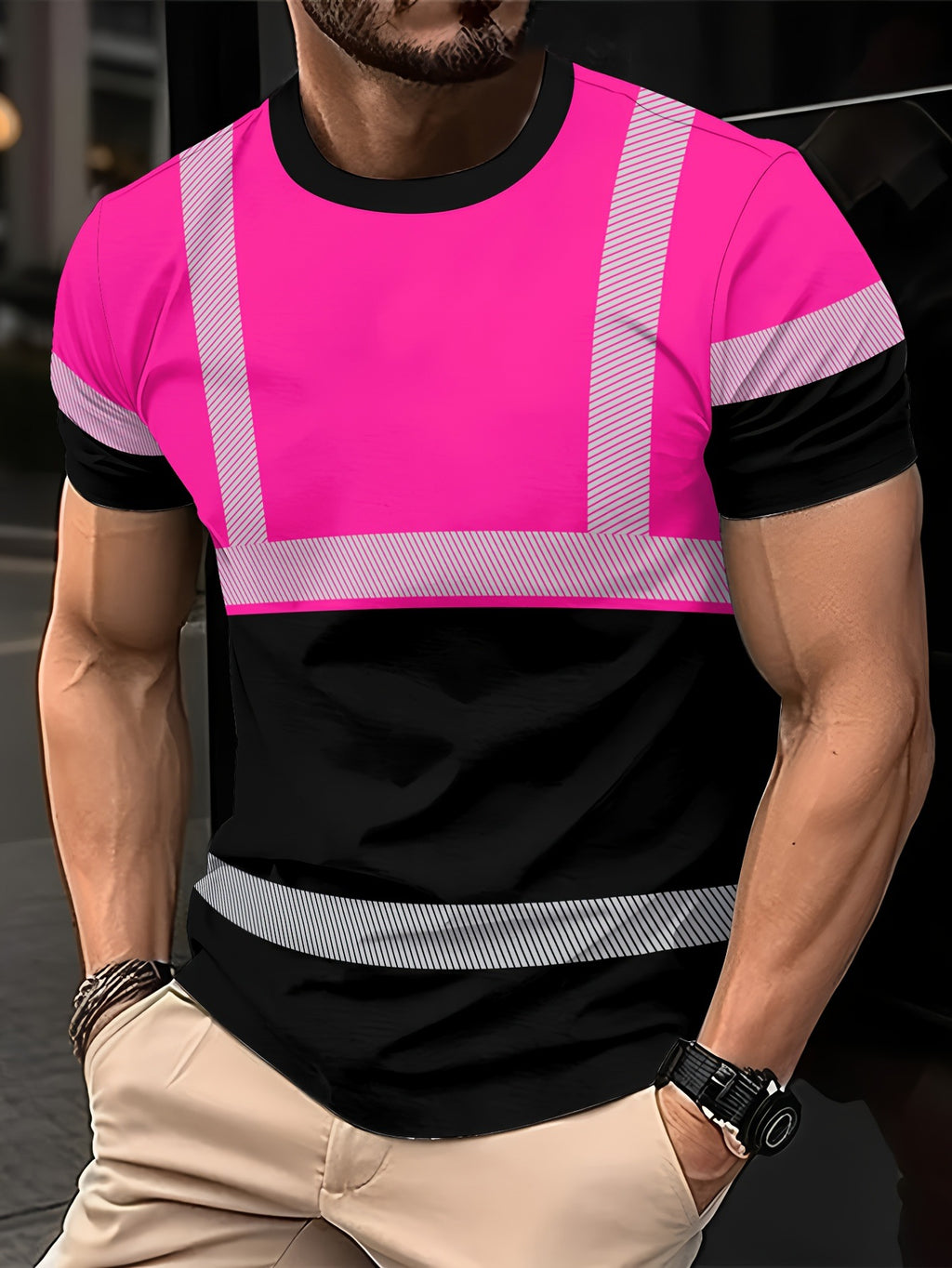 Men's Striped Color-Block Crewneck Short-Sleeve T-Shirt
