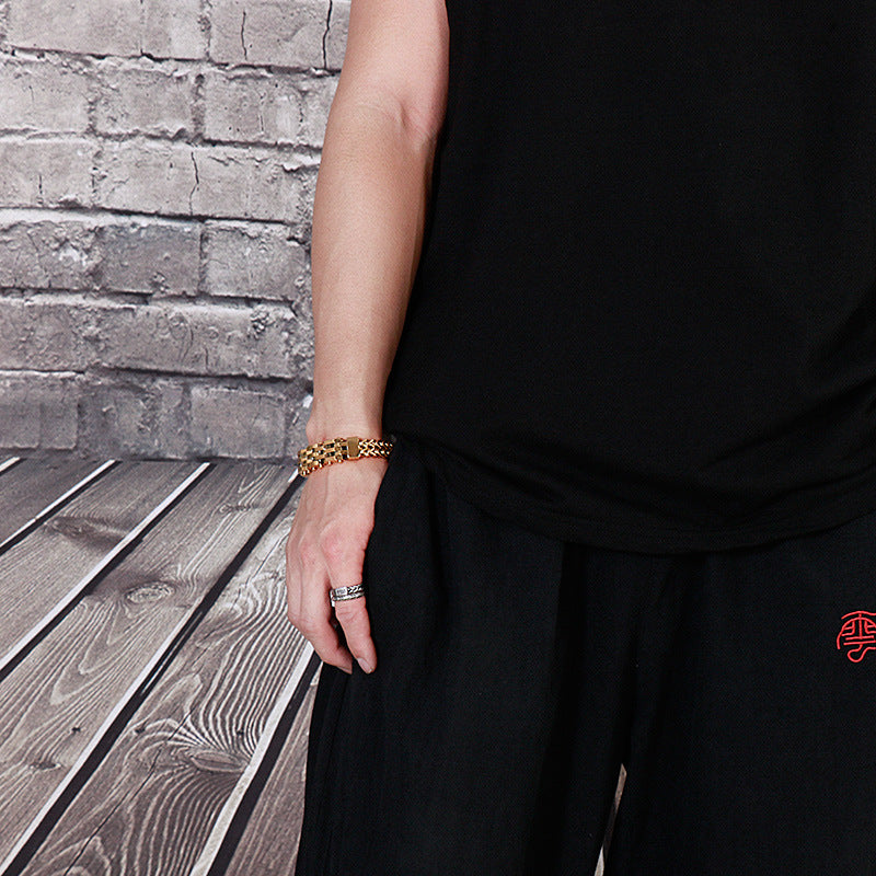 Personality Double-layer Positive And Negative Square Motorcycle Titanium Steel Men's Bracelet