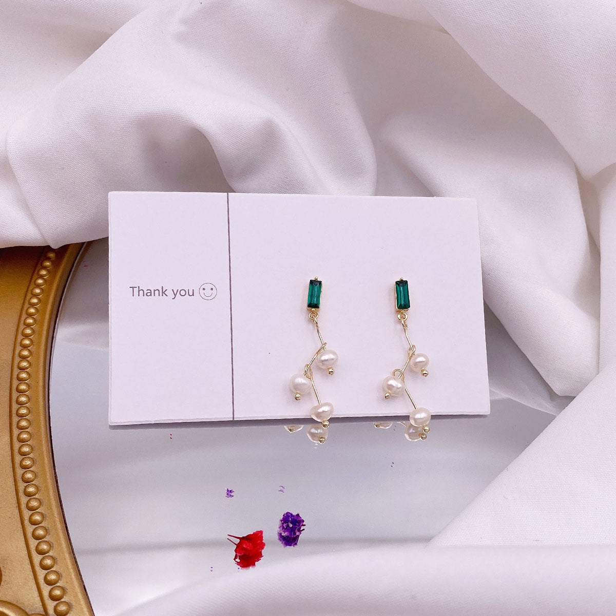 Freshwater Pearl Earrings For Women Unique Design With Green Zircon