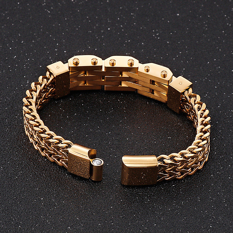 Personality Double-layer Positive And Negative Square Motorcycle Titanium Steel Men's Bracelet